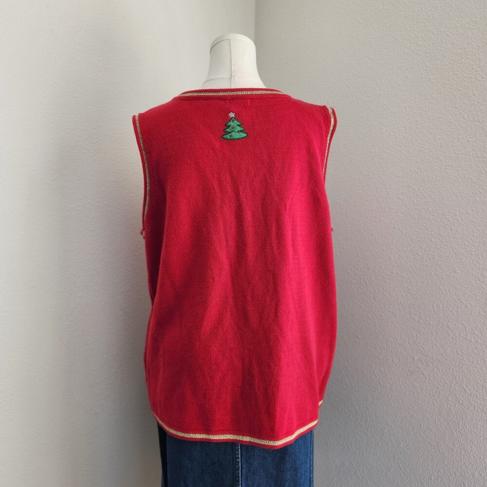 Vintage Y2K White Stag Red Knit Ugly Christmas Sweater Vest Holiday Theme L - Picture 5 of 7